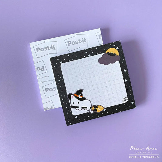 Witch Cat Broomstick Sticky Notes